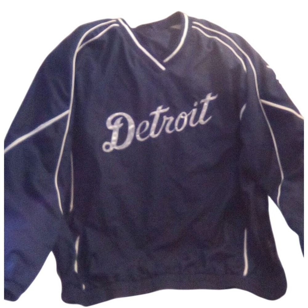 G-III Apparel Detroit Tigers MLB Windbreaker Pullover Navy Blue V-Neck Men Large